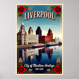 Arte de cartel de viaje retro de Liverpool, Inglat