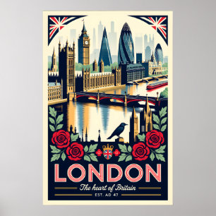 Arte de cartel de viaje retro de Londres, Inglater
