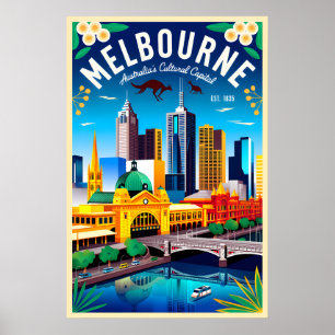Arte de cartel de viaje retro de Melbourne Austral