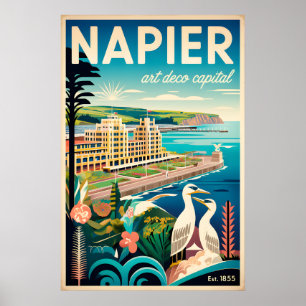 Arte de cartel de viaje retro de Napier Nueva Zela
