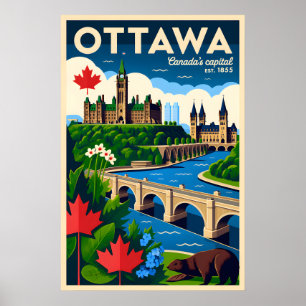 Arte de cartel de viaje retro de Ottawa Canadá