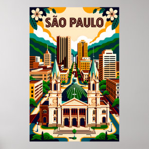 Arte de cartel de viaje retro de São Paulo Brasil