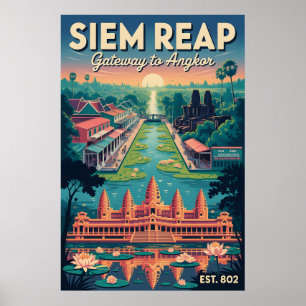 Arte de cartel de viaje retro de Siem Reap Camboya