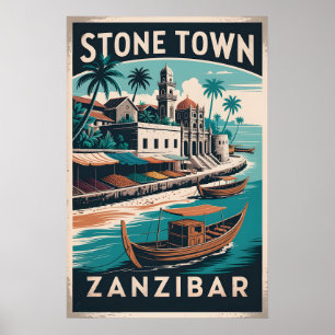 Arte de cartel de viaje retro de Stone Town Zanzíb