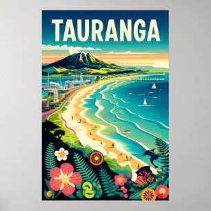 Arte de cartel de viaje retro de Tauranga Nueva Ze