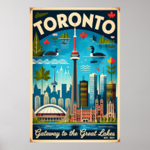 Arte de cartel de viaje retro de Toronto Canadá