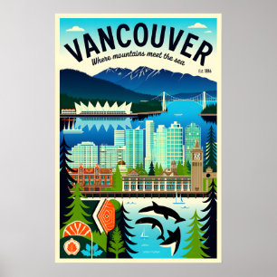 Arte de cartel de viaje retro de Vancouver Canadá