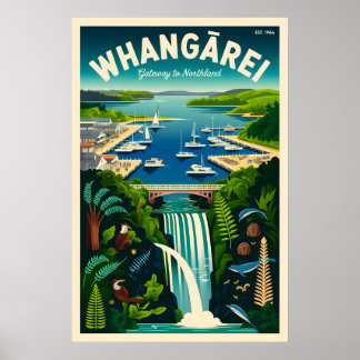 Arte de cartel de viaje retro de Whangārei Nueva Z