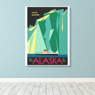 Arte de cartel de viaje vintage de Alaska, glaciar
