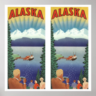 Arte de cartel de viaje vintage de Alaska, paisaje