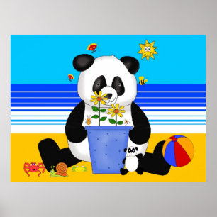 Arte de cartel Panda de niños en la playa