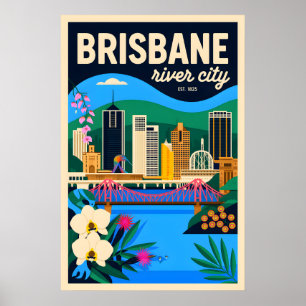 Arte de cartel retro de viaje a Brisbane Australia