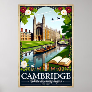 Arte de cartel retro de viaje a Cambridge Inglater