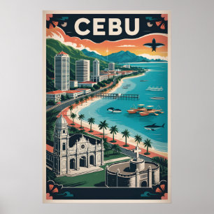 Arte de cartel retro de viaje a Cebú Filipinas