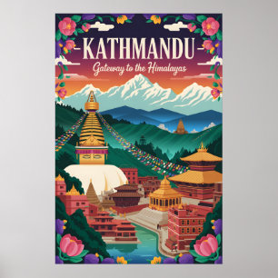 Arte de cartel retro de viaje a Katmandú Nepal