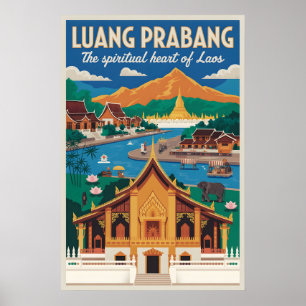 Arte de cartel retro de viaje a Luang Prabang Laos
