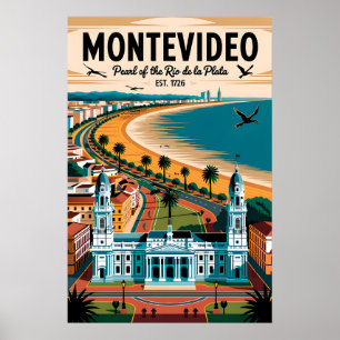 Arte de cartel retro de viaje a Montevideo Uruguay