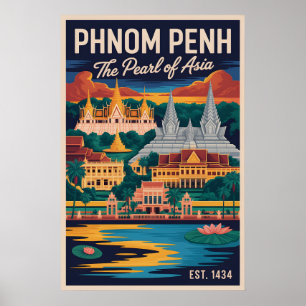 Arte de cartel retro de viaje a Phnom Penh Camboya