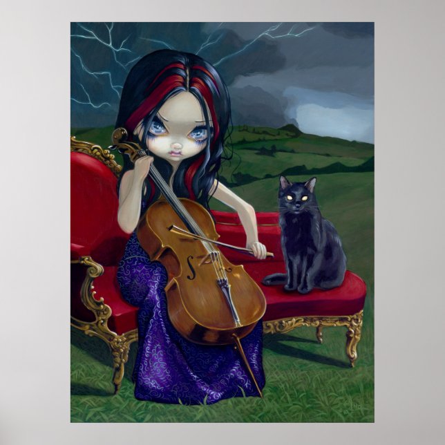 Arte de Cello Storm Imprimir música gótica de gato (Frente)