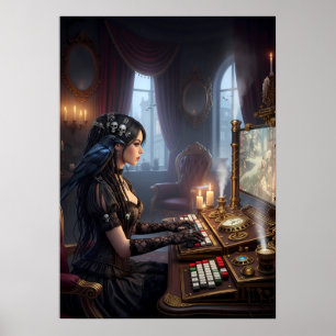 Arte de chica jugadora victoriana gótica