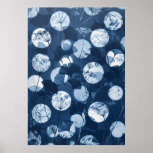 Arte de cianotipia de luna llena con ginkgo silves