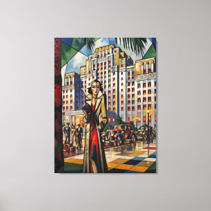 Arte de ciudad nocturna Art Deco en lienzo estilo