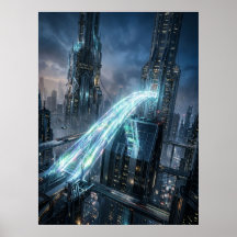 Arte de Ciudad Puente de Energía Futurista
