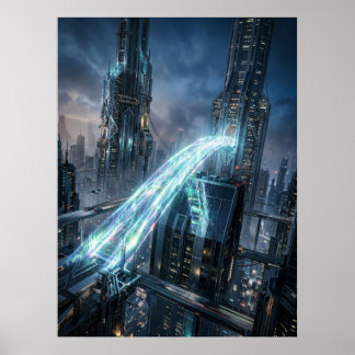 Arte de Ciudad Puente de Energía Futurista
