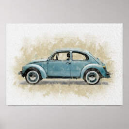 Arte de Coche Retro - Color Azul