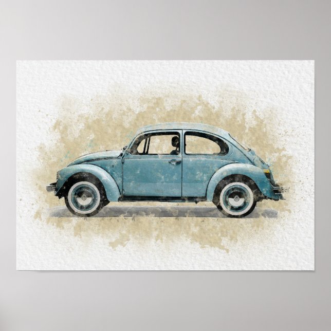 Arte de Coche Retro - Color Azul (Frente)