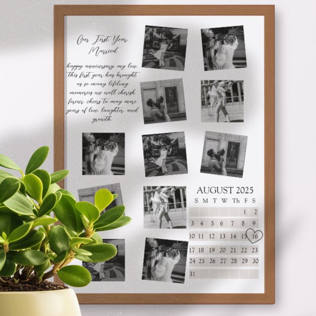 Arte de Colaje de Fotos de Aniversario de Pareja P (Celebrate a year of love with this personalized photo art print!)