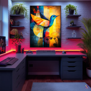 Arte de Colibrí Abstracto - Ave Geométrica