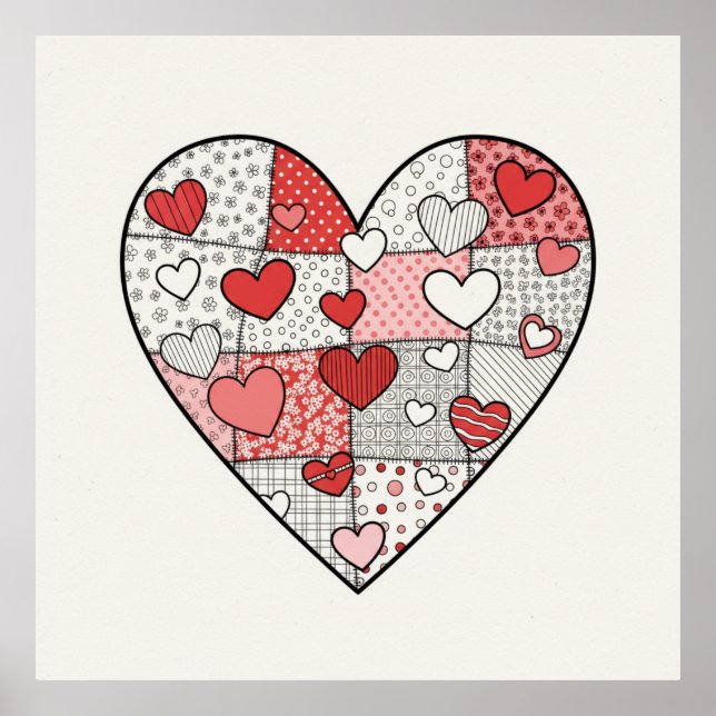 Arte de Collage de Corazón de Parche con Rojo y Ro (Frente)