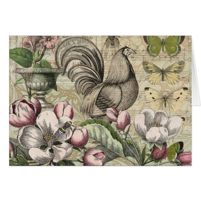Arte de Collage de Jardín de Gallo Antiguo: Campo  (Anverso (Horizontal))