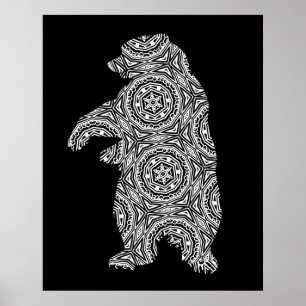 Arte de color geométrico del oso blanco negro