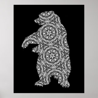 Arte de color geométrico del oso blanco negro