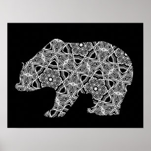 Arte de color geométrico del oso blanco negro