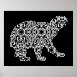 Arte de color geométrico del oso blanco negro