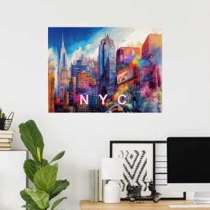 Arte de Colorido Paisaje Urbano de NYC Vibrante