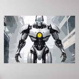 Arte de cómic de Mecha Cyborg con armadura blanca
