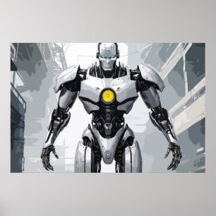 Arte de cómic de Mecha Cyborg con armadura blanca