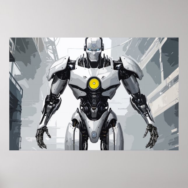 Arte de cómic de Mecha Cyborg con armadura blanca  (Frente)
