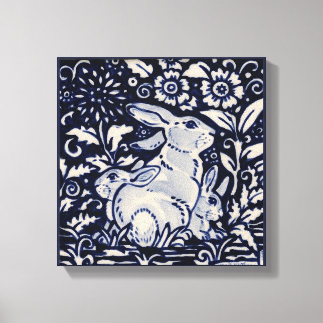 Arte de conejo azul y blanco Primavera Floral Bebé (Anverso)