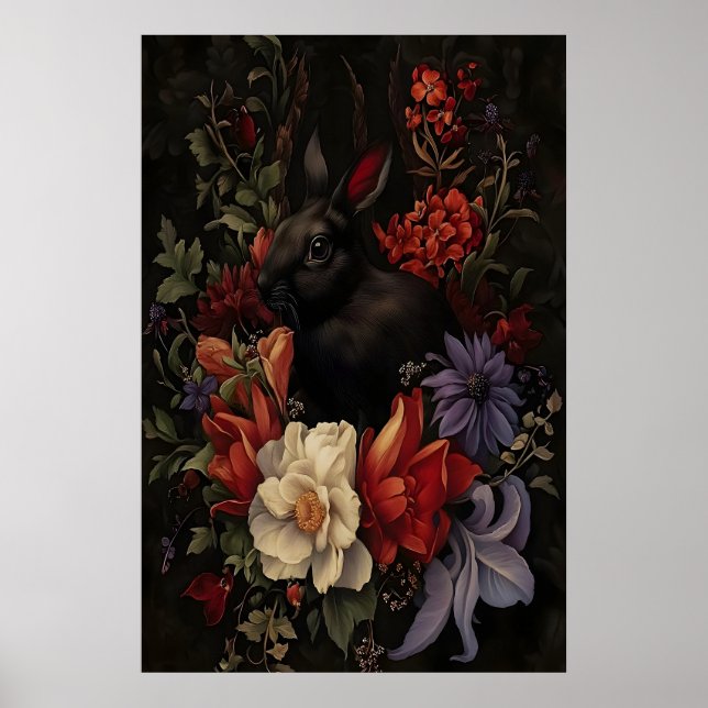 Arte de conejo botánico Black Bunny, Oscuro (Frente)