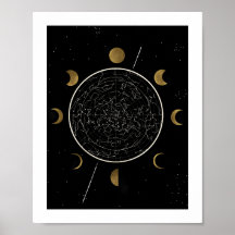 Arte de constelación celeste Imprimir oro negro
