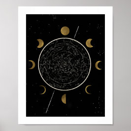 Arte de constelación celeste Imprimir oro negro