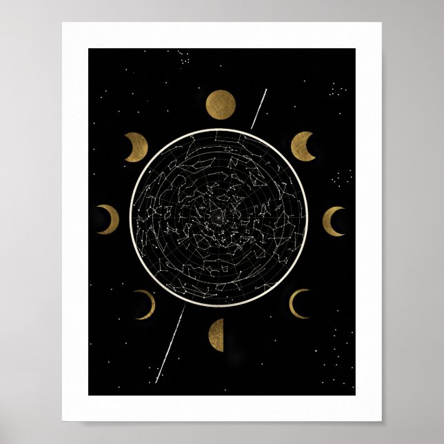 Arte de constelación celeste Imprimir oro negro (Frente)