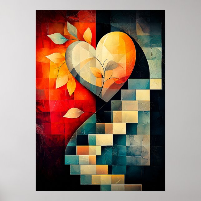 Arte de Corazón Abstracto - Diseño Geométrico de A (Frente)