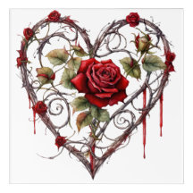 Arte de Corazón de Rosa Roja Gótica con Enredadera
