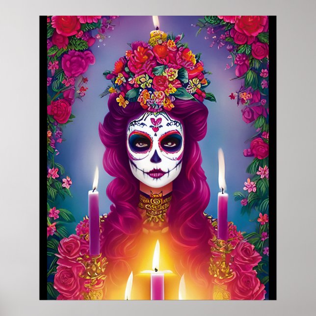 Arte de Cráneo de Azúcar - Mujer hermosa en Altar (Frente)
